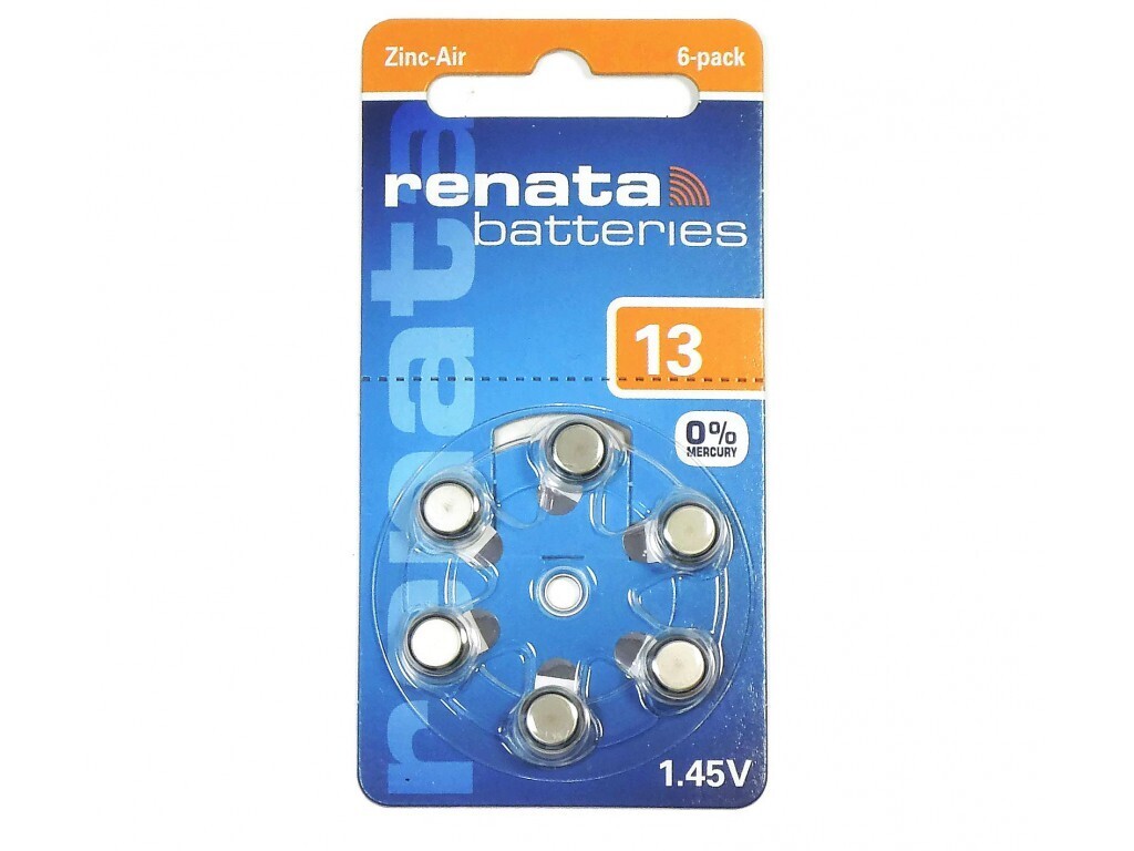фото Батарейкa для слуховых аппаратов renata za13/ воздушно- цинковая/ 1.4в/ 6 штук