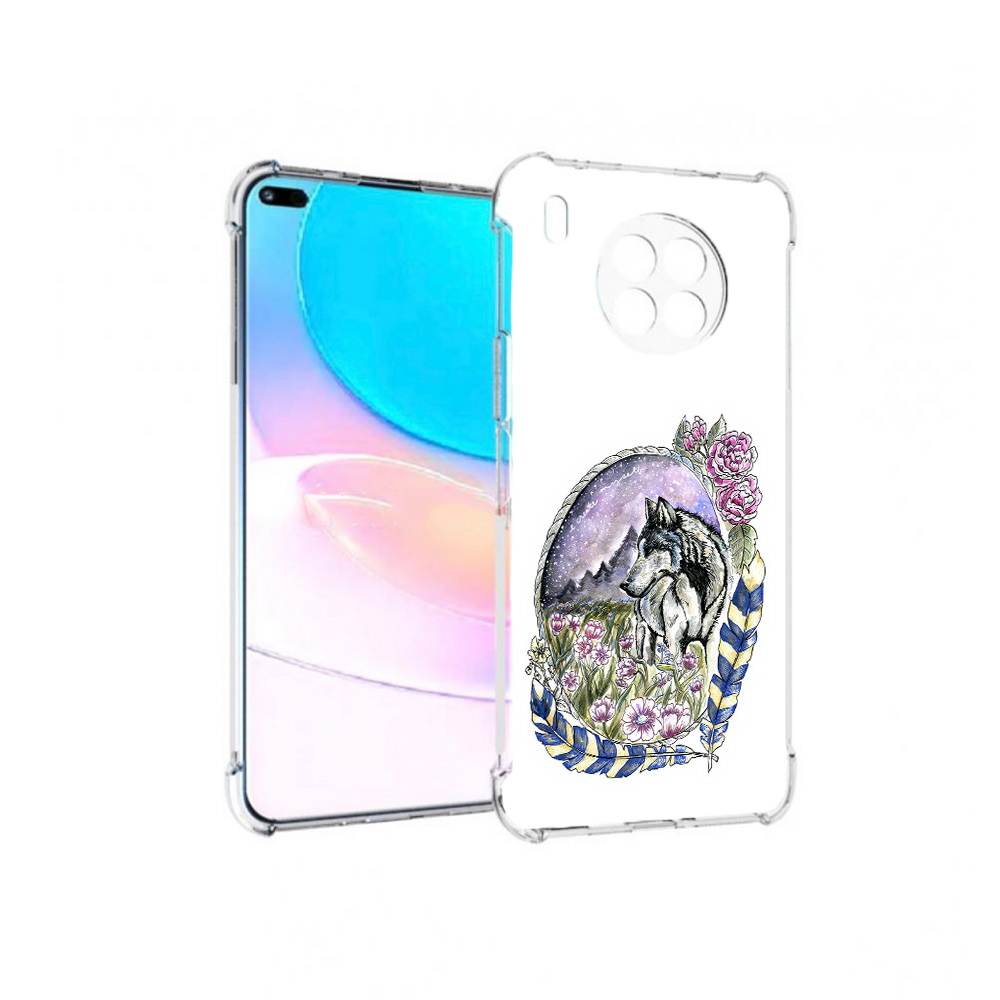 

Чехол задняя-панель-накладка-бампер MyPads нарисованный волк в цветах с перьями, Прозрачный, Tocco