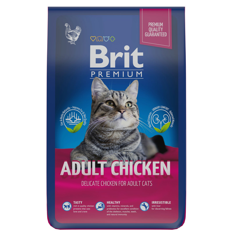 фото Корм сухой brit premium для взрослых кошек, с курицей, 8 кг