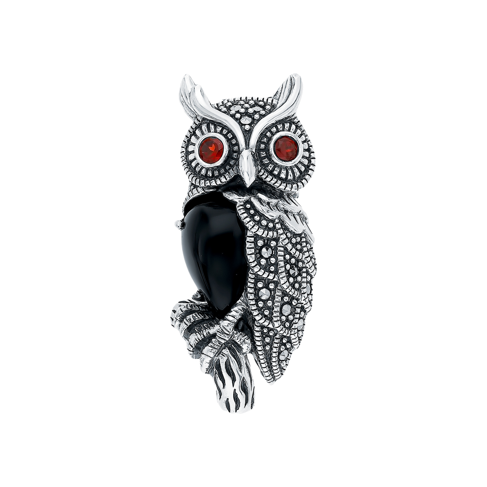 

Брошь из серебра с марказитом/гранатом/ониксом Марказит HB788, HB788_марказит, гранат, оникс