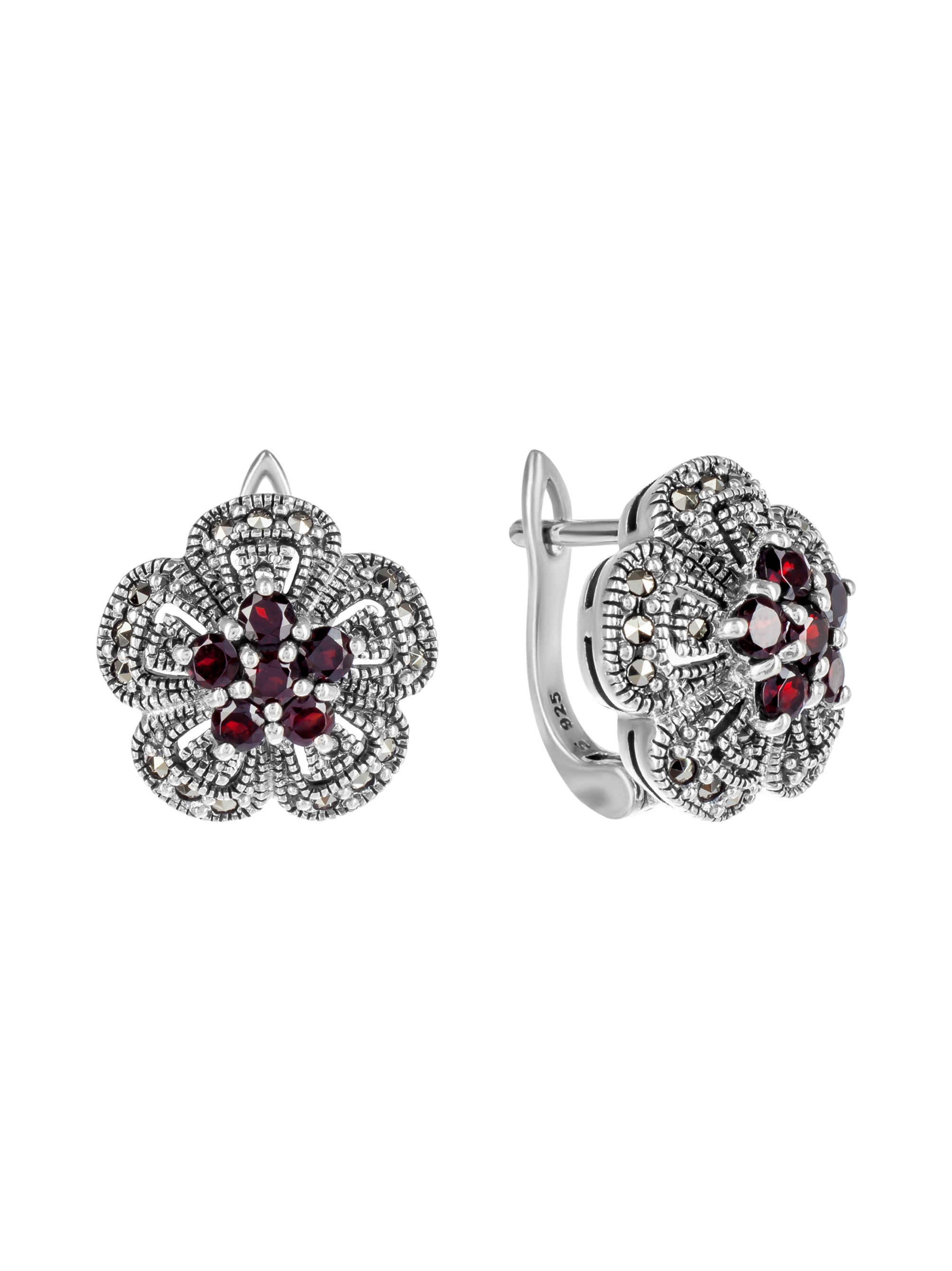 

Серьги из серебра с марказитом/гранатом Марказит HE0236, HE0236_марказит, гранат