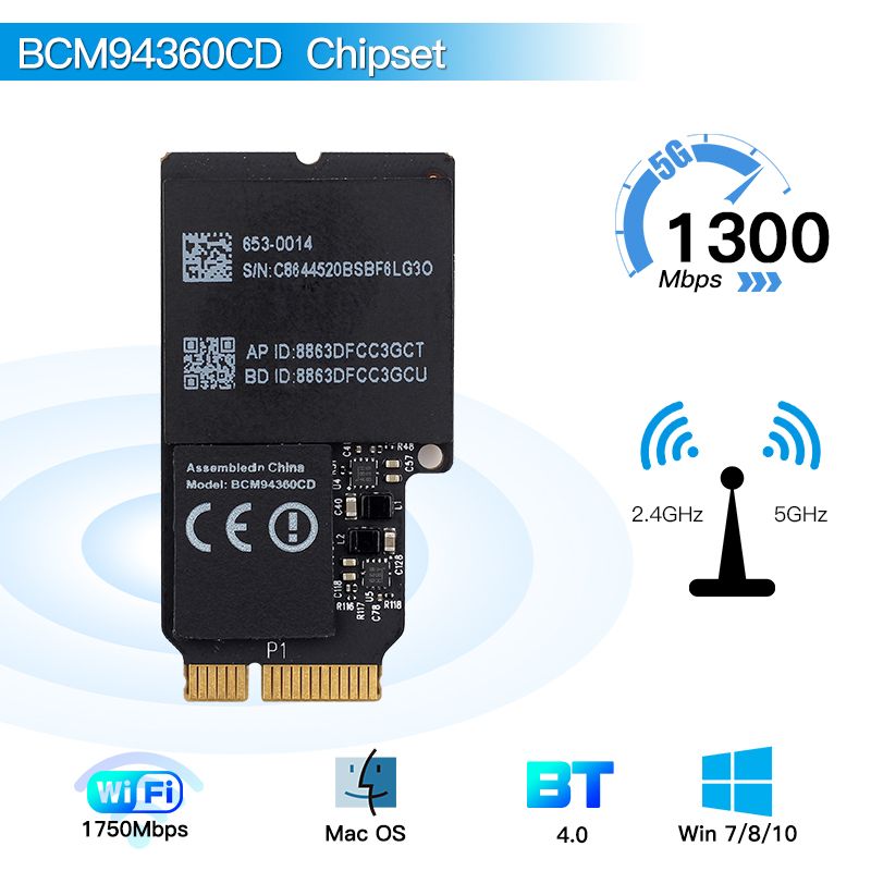 

Приемник Wi-Fi NoBrand для компьютера Mini PCI-e 802.11ac, Зеленый;белый