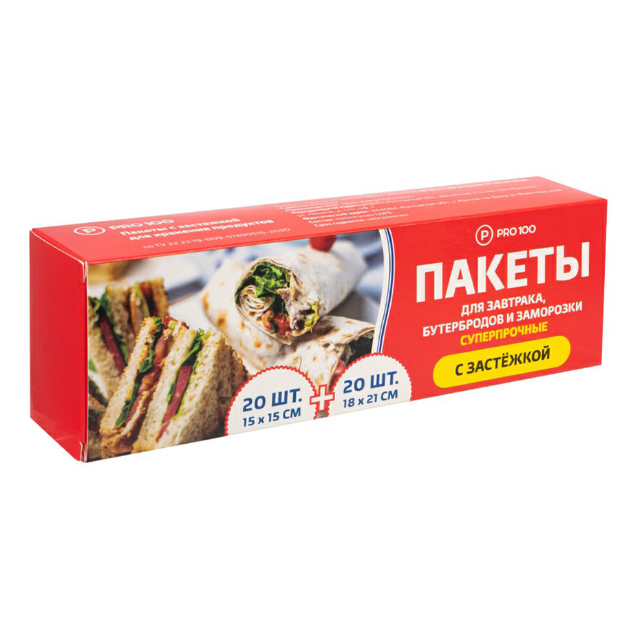 

Пакеты для хранения продуктов Европолимер с застежкой 40 шт, Прозрачный