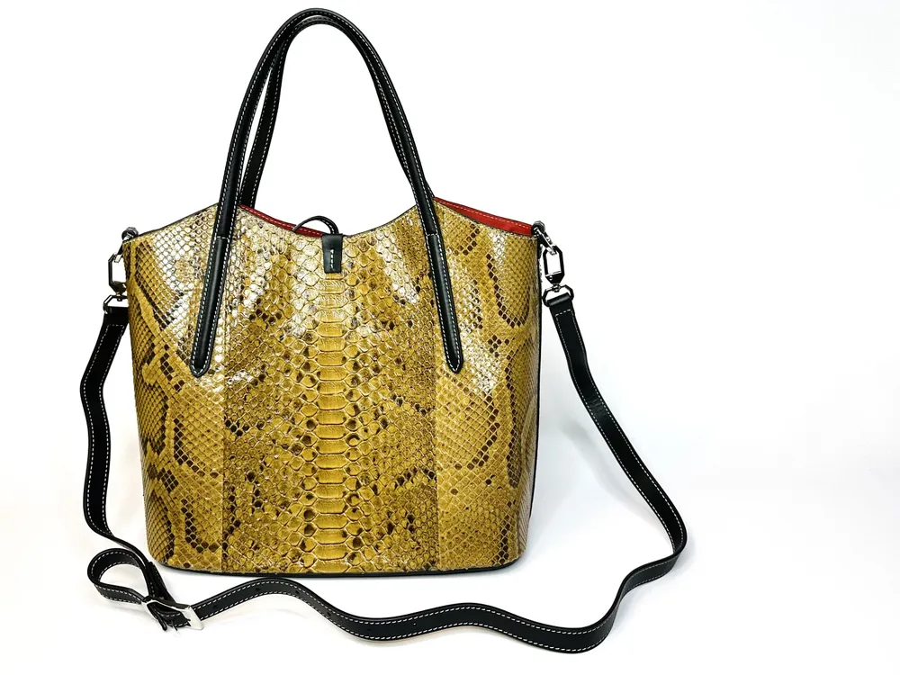 Сумка женская Vera Pelle Vero Pitone_Италия_145613 бежевая/горчичная