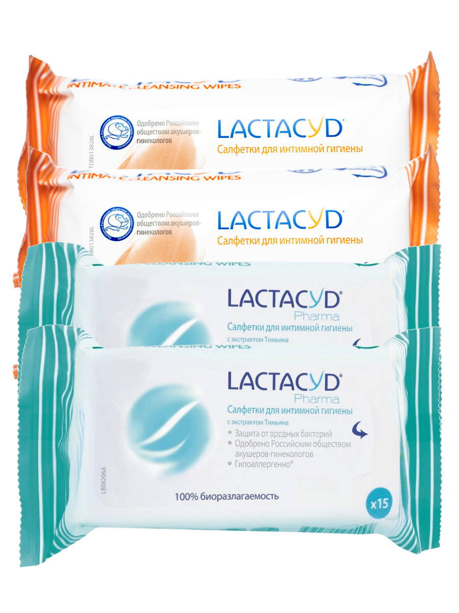 фото Набор салфеток для интимной гигиены lactacyd 2 уп. + pharma с экстрактом тимьяна 2 уп.