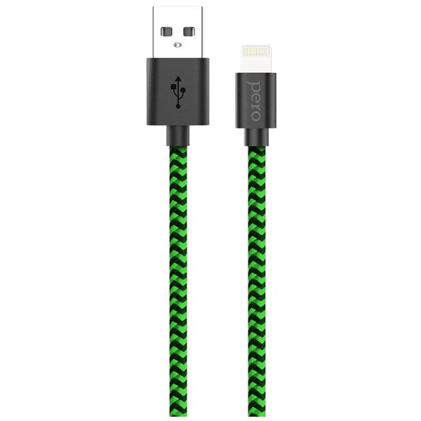 Кабель Pero DC-04 USB - Lightning, 2 А, 2 м, черный/зеленый