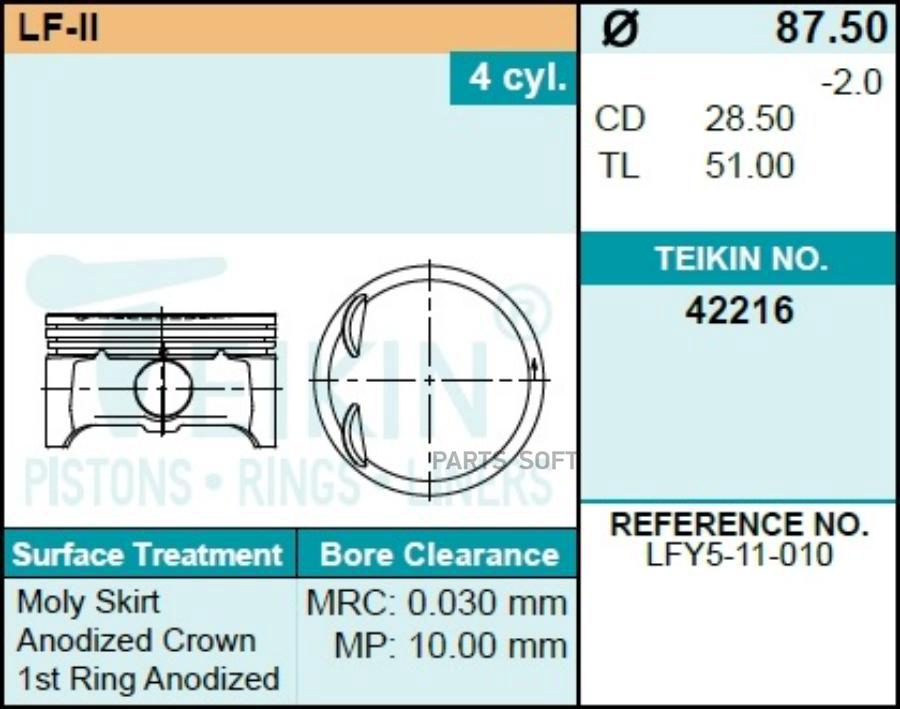 TEIKIN 42216STD Поршня 4шт