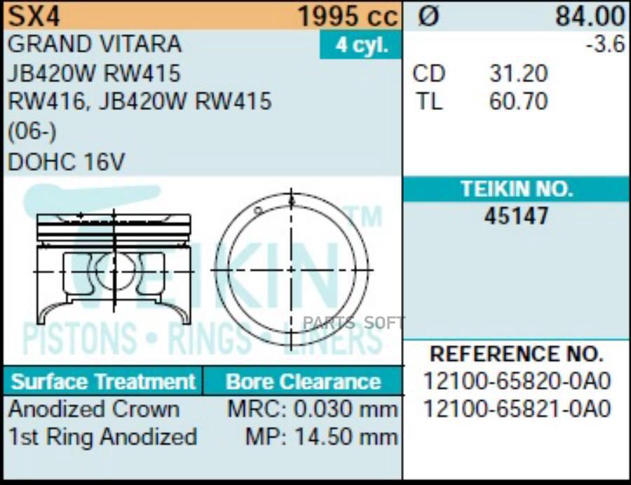 

TEIKIN 45147 050 Поршни к-т 4 шт SUZUKI SX4/GRAND VITARA J20A 05- 1шт