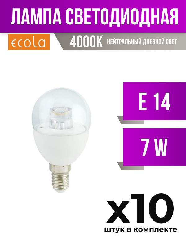 

Лампа светодиодная Ecola E14 7W G45 4000K прозрачная, арт. 523491, 10 шт., 523491