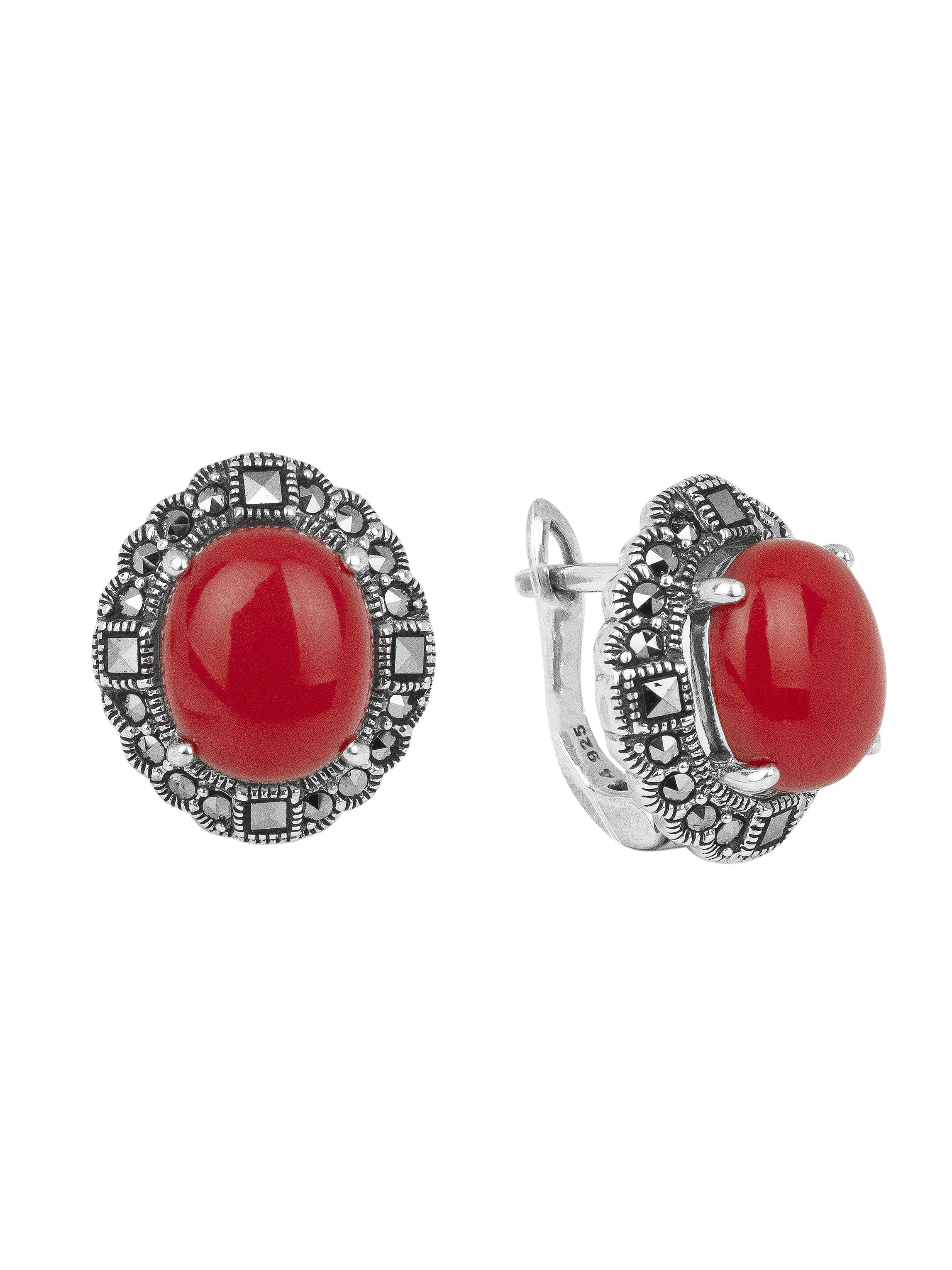 

Серьги из серебра с марказитом/кораллом искусственным Марказит HE1221, HE1221_марказит, коралл синт.