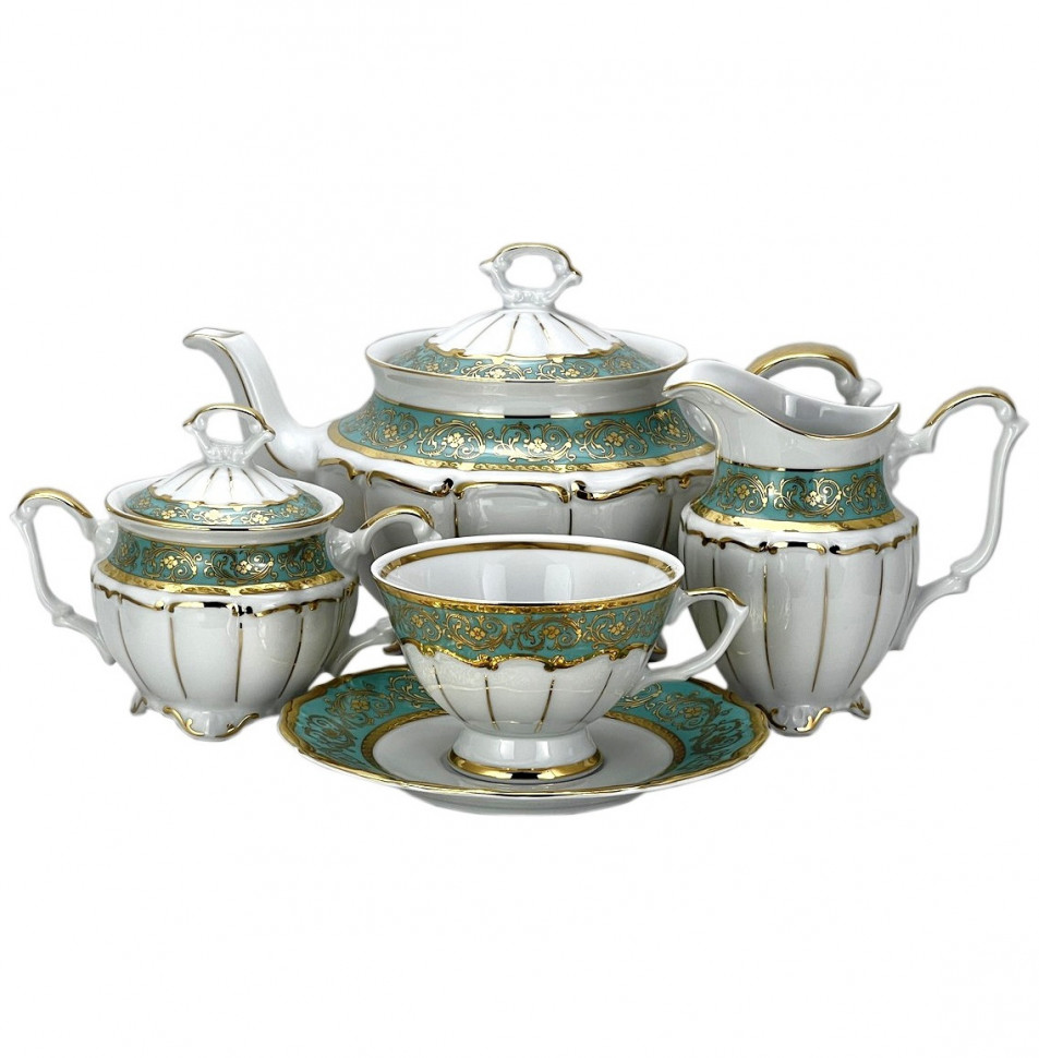 фото Чайный сервиз на 6 персон 15 предметов bavarian porcelain "мария-тереза бирюза" 272640