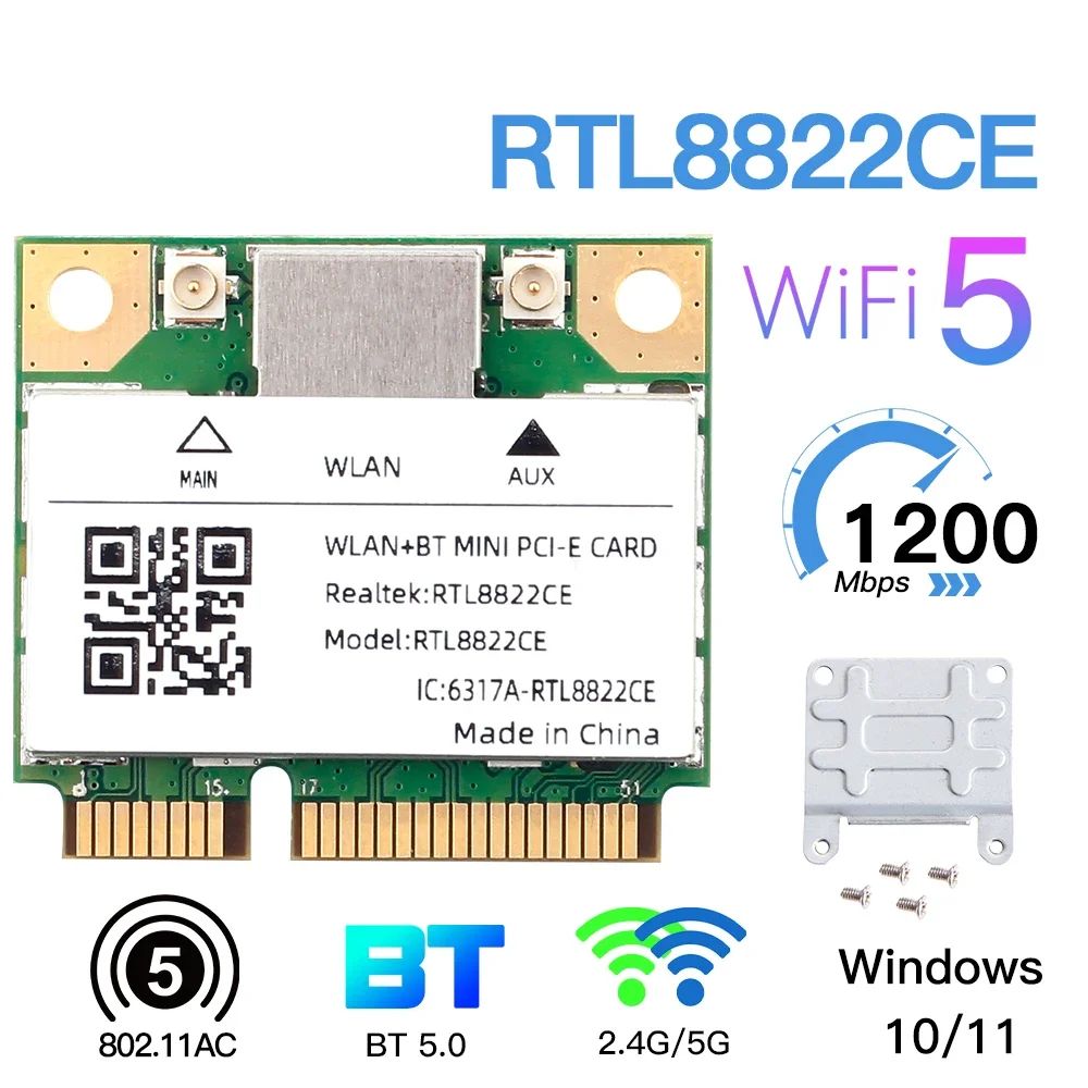 

Приемник Wi-Fi NoBrand для компьютера Mini PCI-e 802.11ac, Зеленый;белый