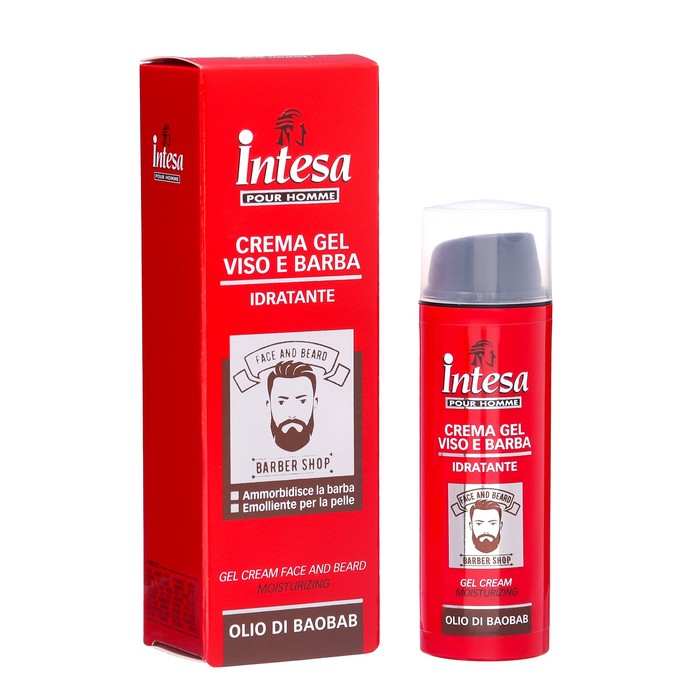 Гель-крем для лица и бороды INTESA увлажняющий, с маслом баобаба, 50 мл гигиенический шампунь для бороды и лица beard club