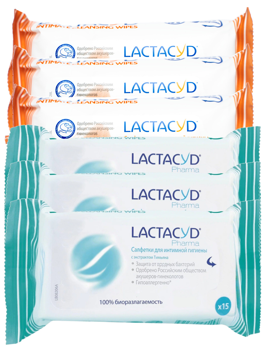 Набор Салфеток для интимной гигиены Lactacyd 3 уп. + PHARMA с экстрактом Тимьяна 3 уп.