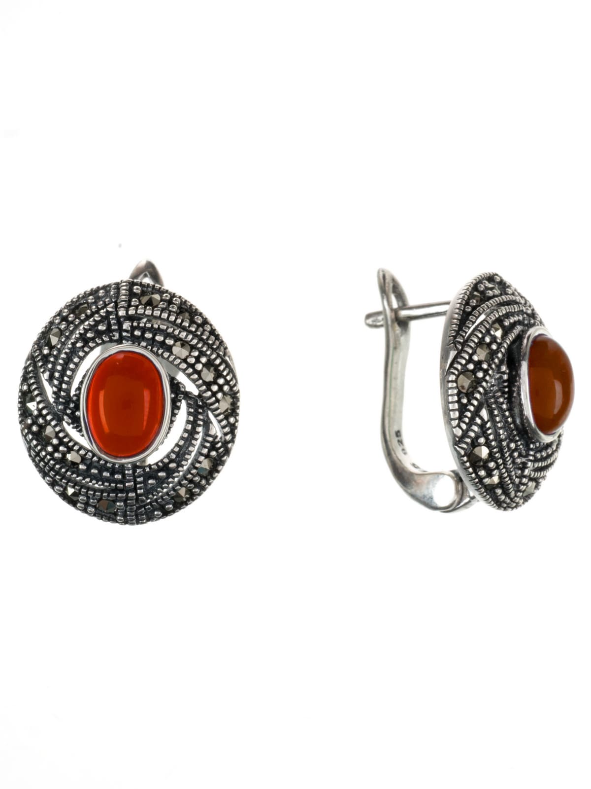 

Серьги из серебра с марказитом/кораллом искусственным Марказит HE1261, HE1261_марказит, коралл синт.