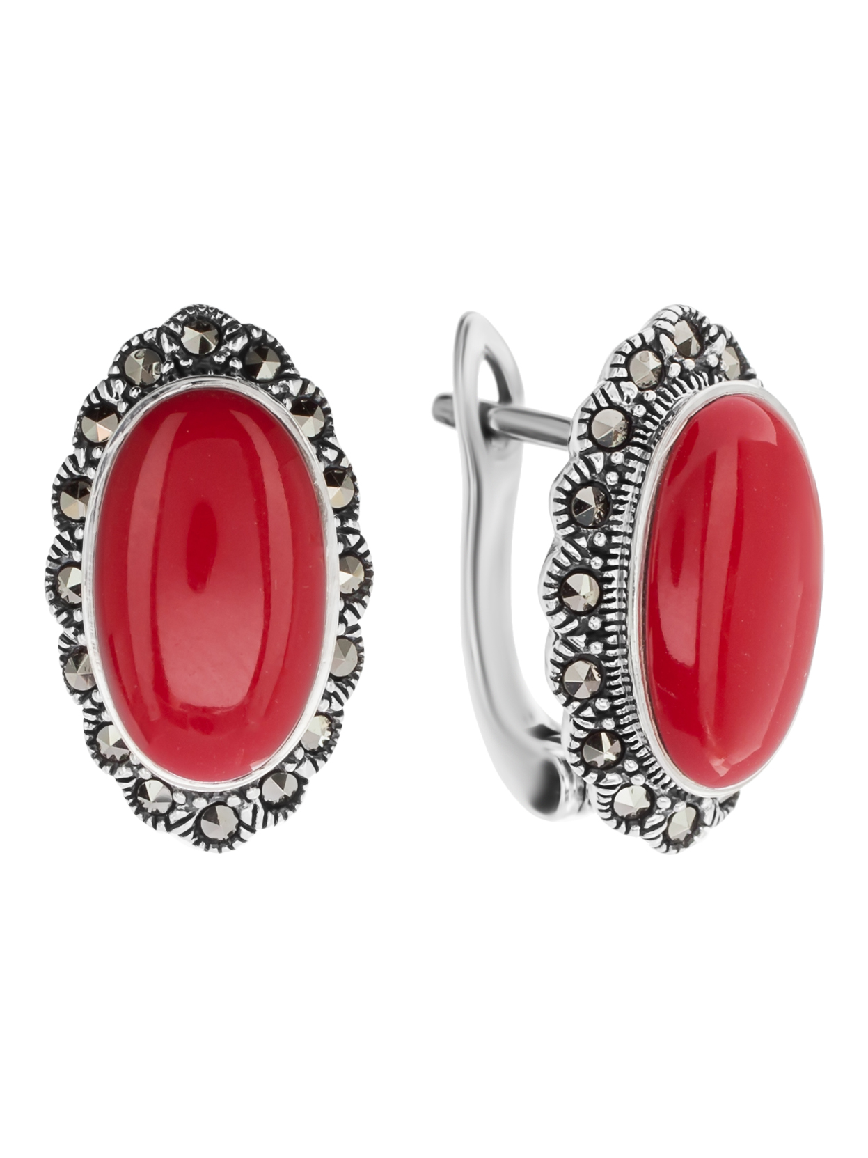 

Серьги из серебра с марказитом/кораллом искусственным Марказит HE1352, HE1352_марказит, коралл синт.
