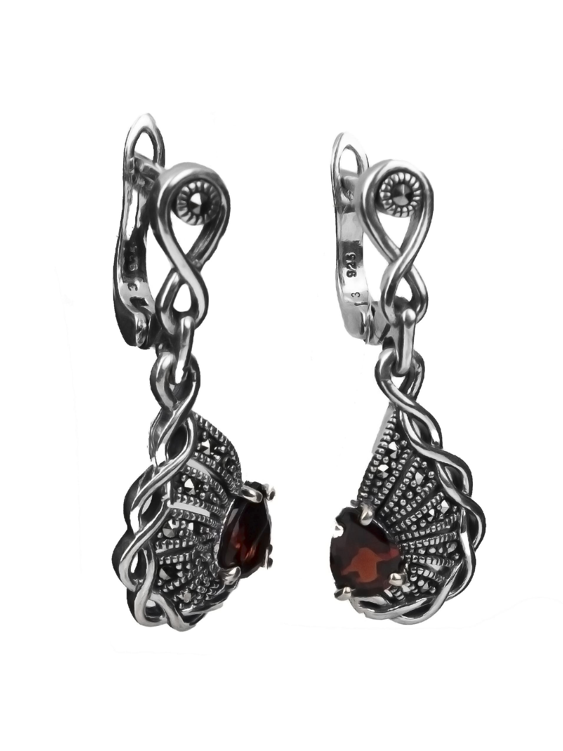 

Серьги из серебра с марказитом/гранатом Марказит HE1365, HE1365_марказит, гранат