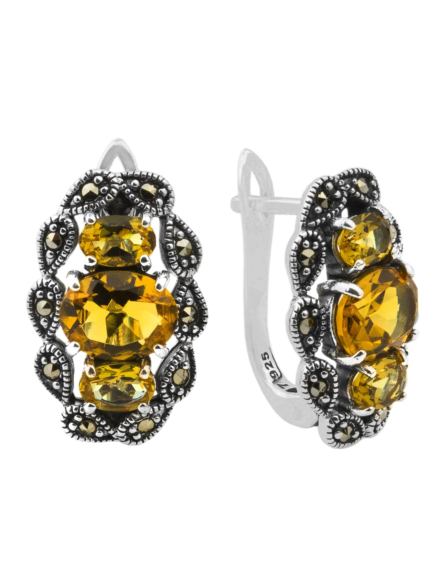 

Серьги из серебра с марказитом/султанит искусственным Марказит HE1392, HE1392_марказит, султанит синт.