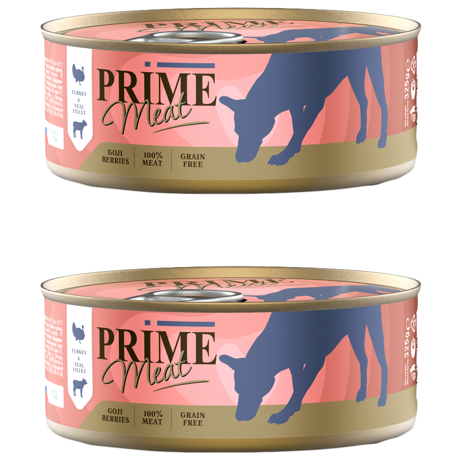 Консервы для собак Prime, индейка, телятина, 2шт по 325г