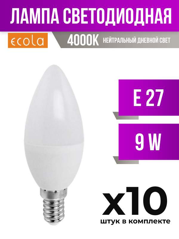 

Лампа светодиодная Ecola E27 9W 4000K, арт. 824478, 10 шт., 824478