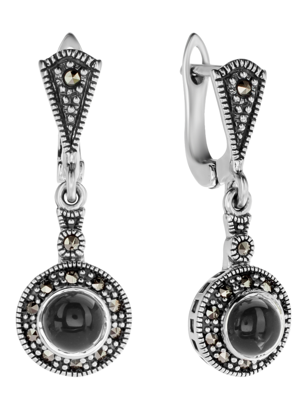 

Серьги из серебра с марказитом/ониксом Марказит HE1503, HE1503_марказит, оникс