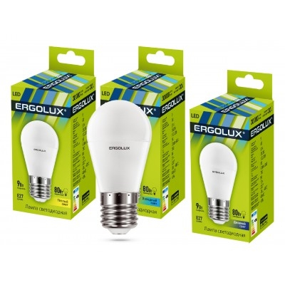 Лампа светодиодная Ergolux LED-G45-9W-E27-3K Шар