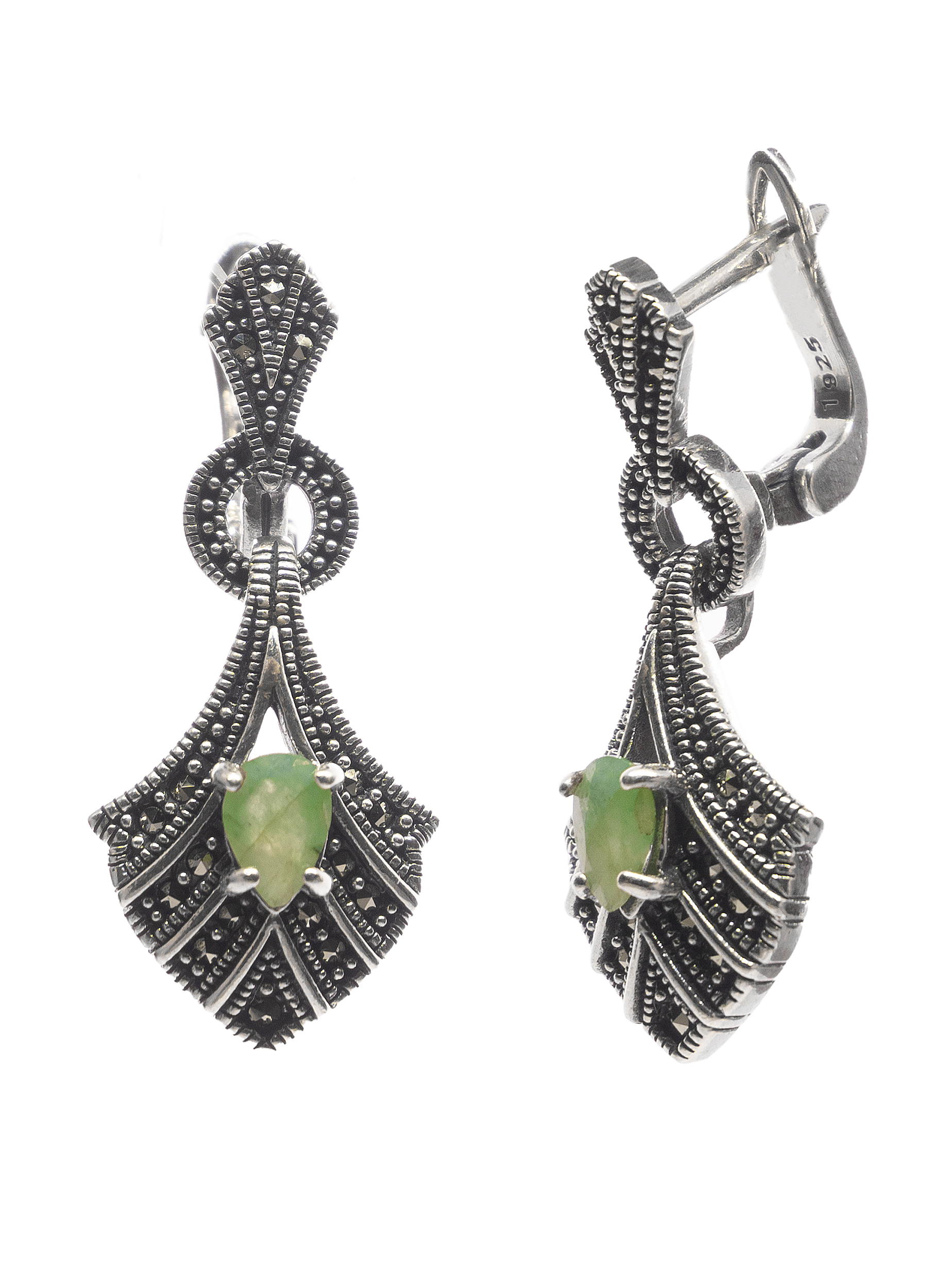 

Серьги из серебра с марказитом/корундом Марказит HE1556, HE1556_марказит, корунд зел.