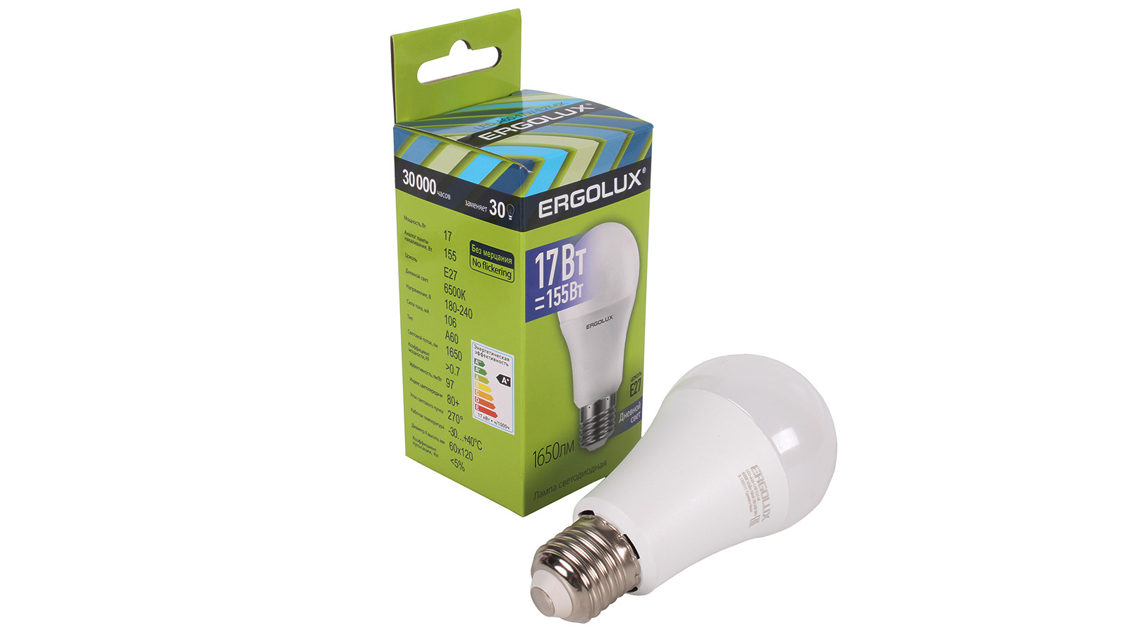 Лампа светодиодная Ergolux LED-A60-17W-E27-6K ЛОН