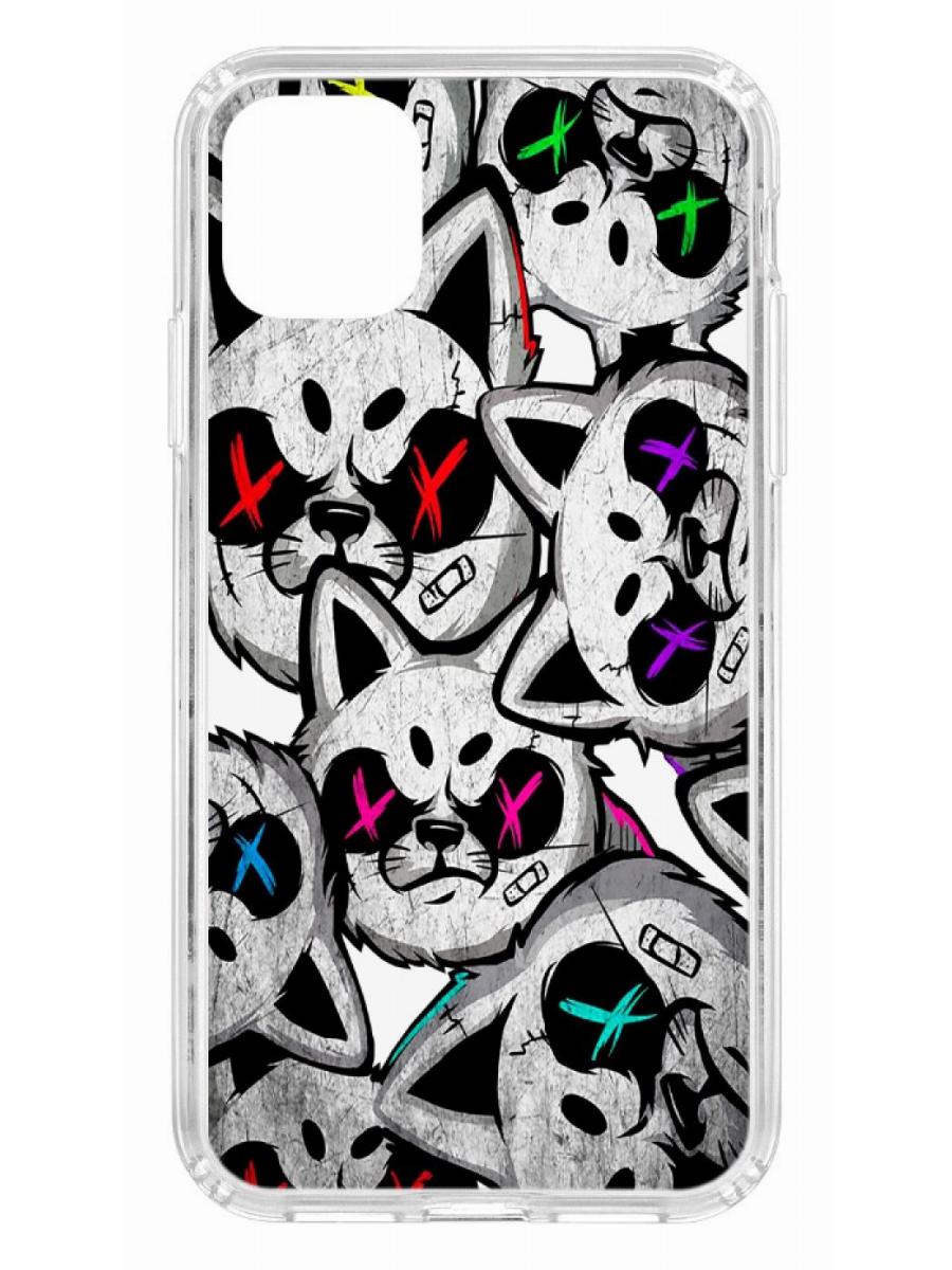 фото Противоударный чехол для apple iphone 11 кruче print angry cats прозрачный с рисунком