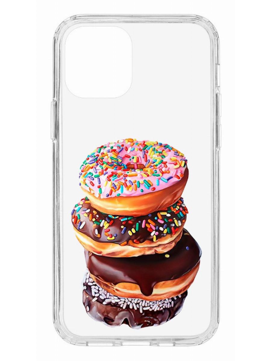 фото Противоударный чехол для apple iphone 12/12 pro кruче print donuts прозрачный с рисунком