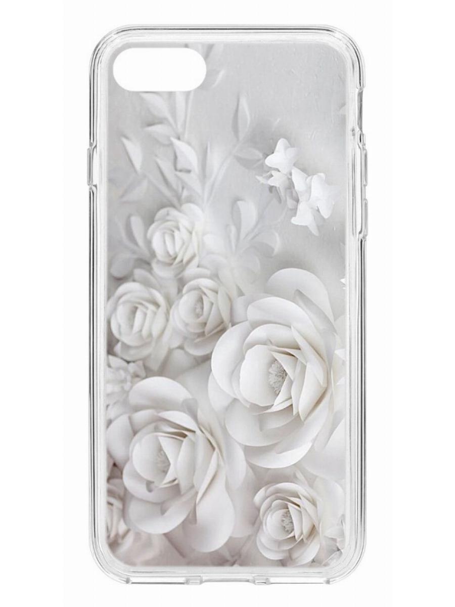 фото Чехол для apple iphone 7 /8 /se 2020 кruче print white roses прозрачный с рисунком