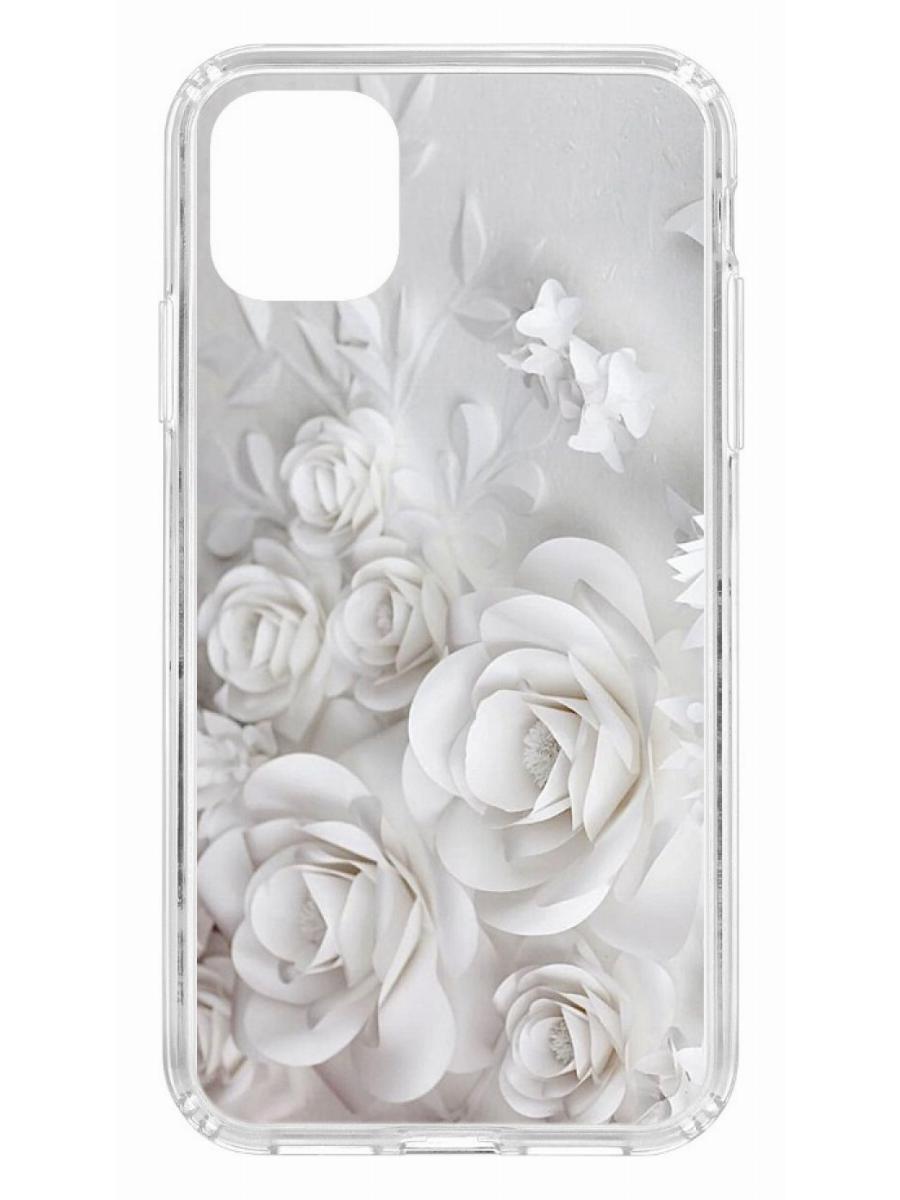 фото Противоударный чехол для apple iphone 11 кruче print white roses прозрачный с рисунком