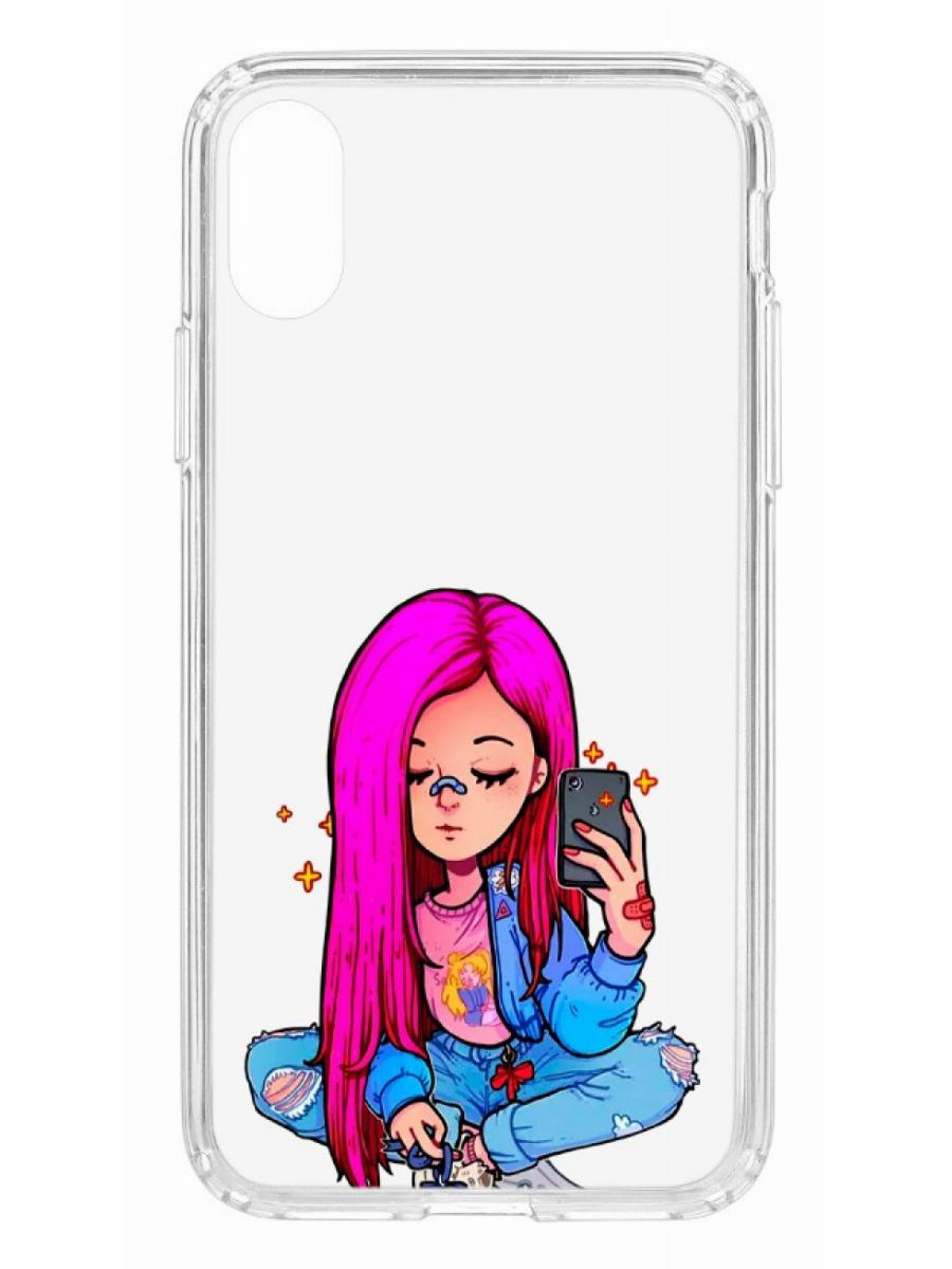 фото Противоударный чехол для apple iphone x / xs кruче print pink hair прозрачный с рисунком