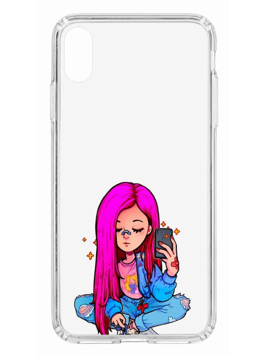 фото Противоударный чехол для apple iphone xs max кruче print pink hair прозрачный с рисунком