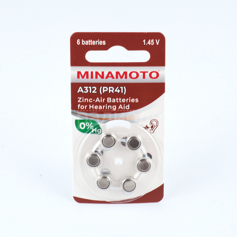 Батарейки Minamoto ZA312 (PR41) BL6 для слуховых аппарат, комплект 18шт. (3 упак. х 6шт.)