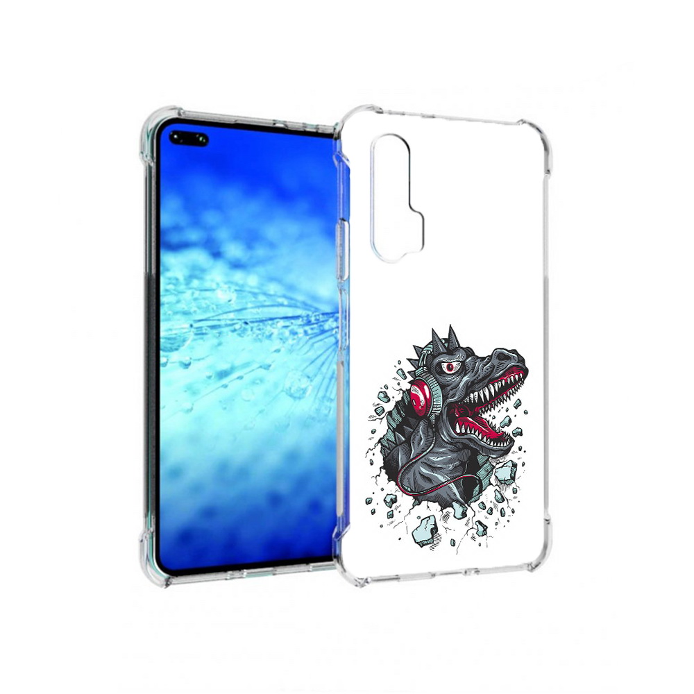

Чехол MyPads Tocco для Huawei View 30 Pro Нарисованный динозавр в наушниках, Прозрачный, Tocco