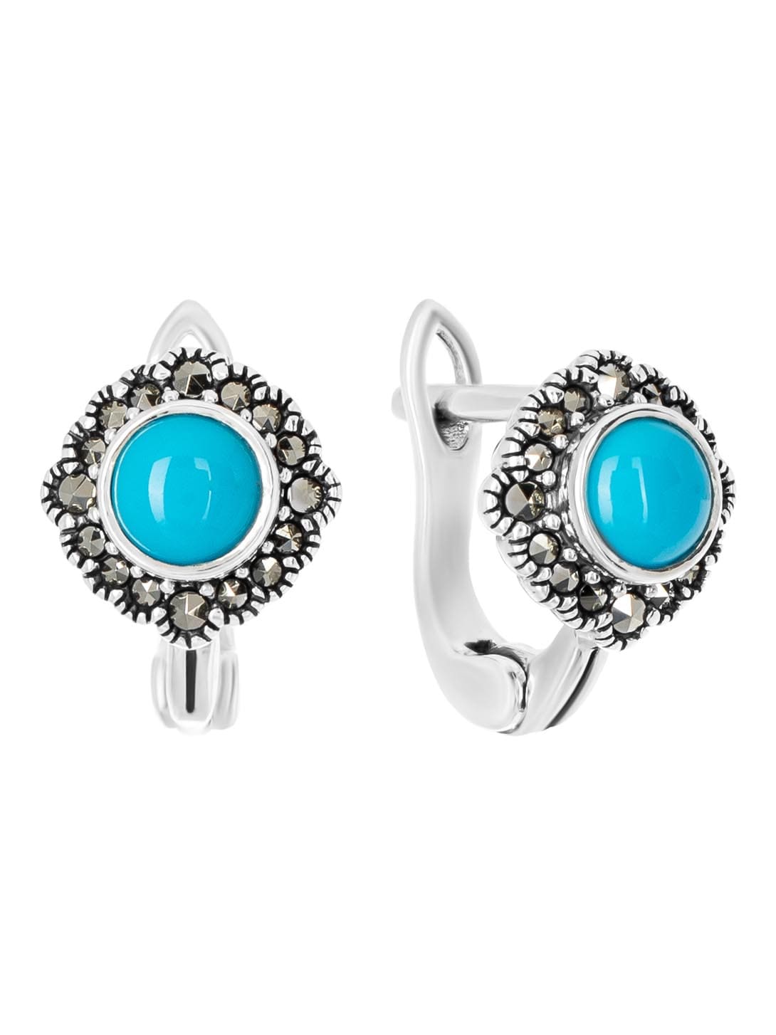 

Серьги из серебра с марказитом/бирюзой искусственной Марказит HE1586, HE1586_марказит, бирюза синт.