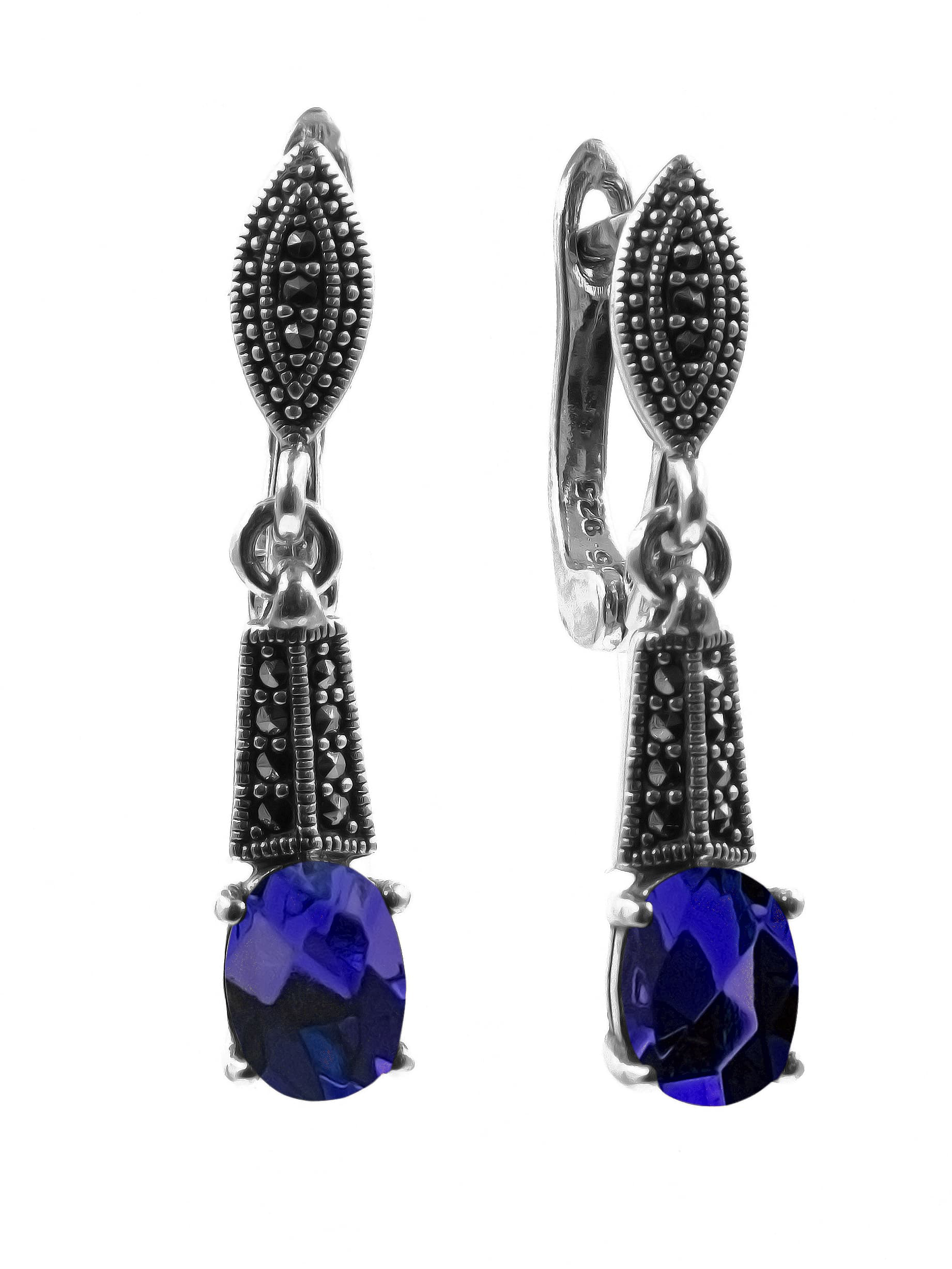 

Серьги из серебра с марказитом/корундом Марказит HE1659, HE1659_марказит, корунд синий