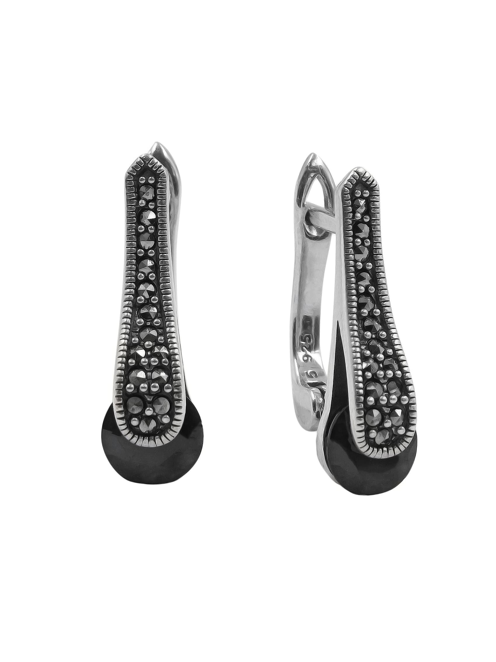 

Серьги из серебра с марказитом/ониксом Марказит HE1660, HE1660_марказит, оникс