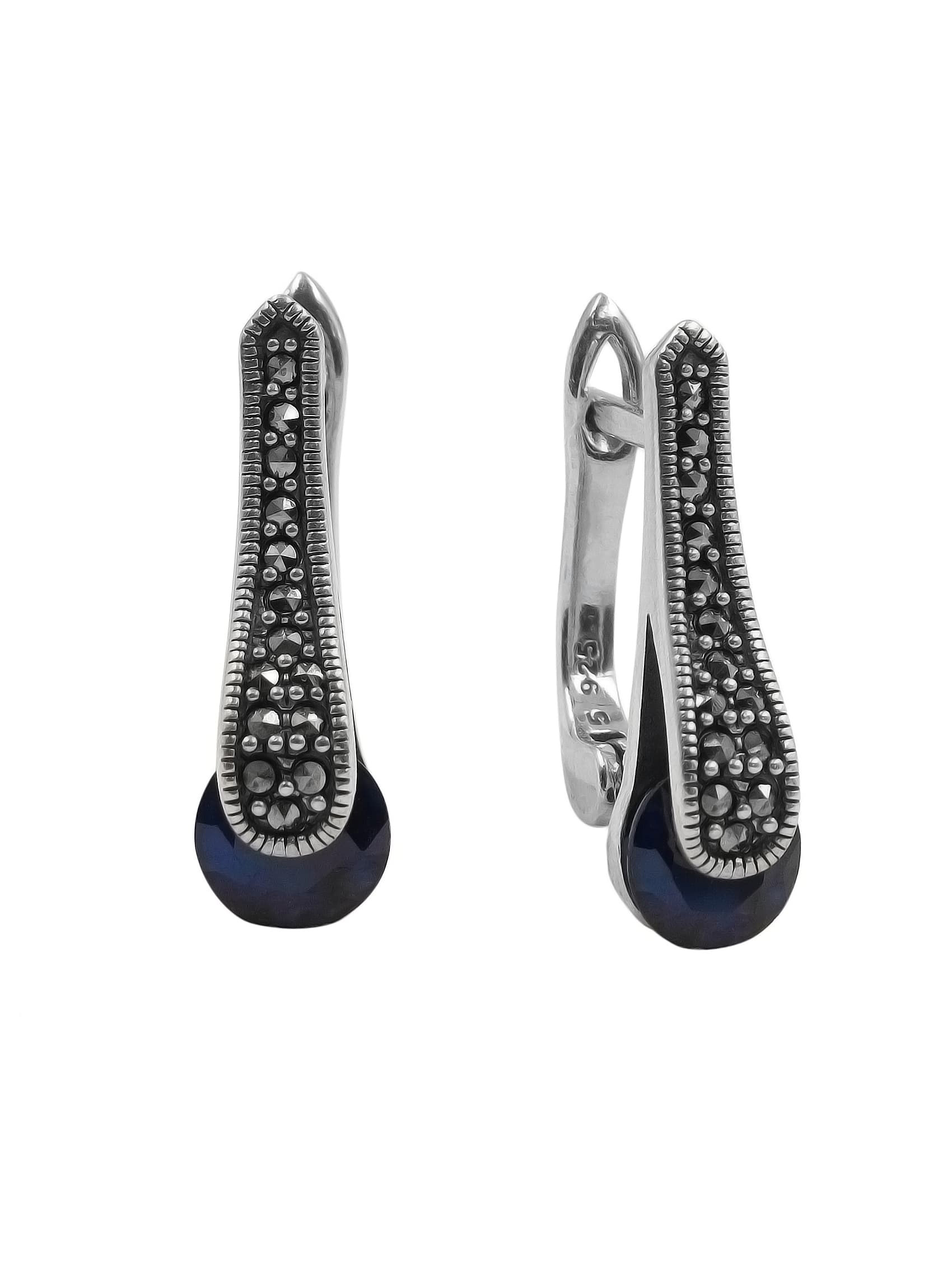 

Серьги из серебра с марказитом/корундом Марказит HE1660, HE1660_марказит, корунд синий