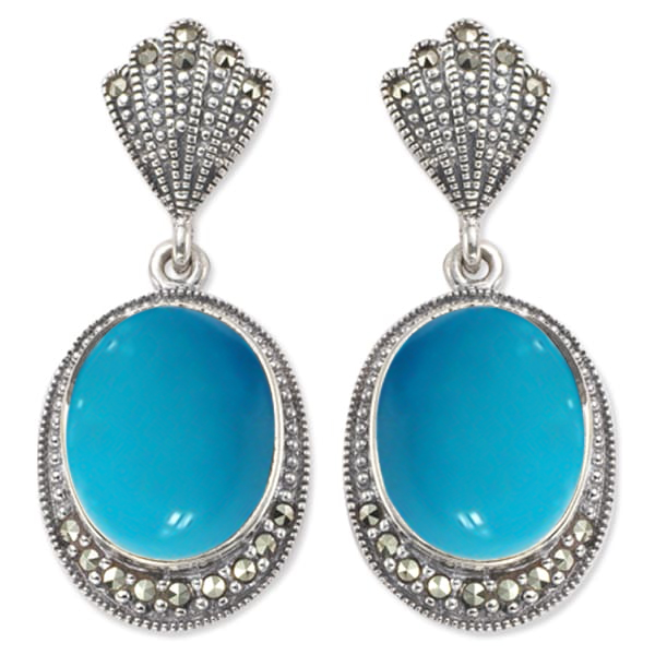 

Серьги из серебра с марказитом/бирюзой искусственной Марказит HE214, HE214_марказит, бирюза синт.