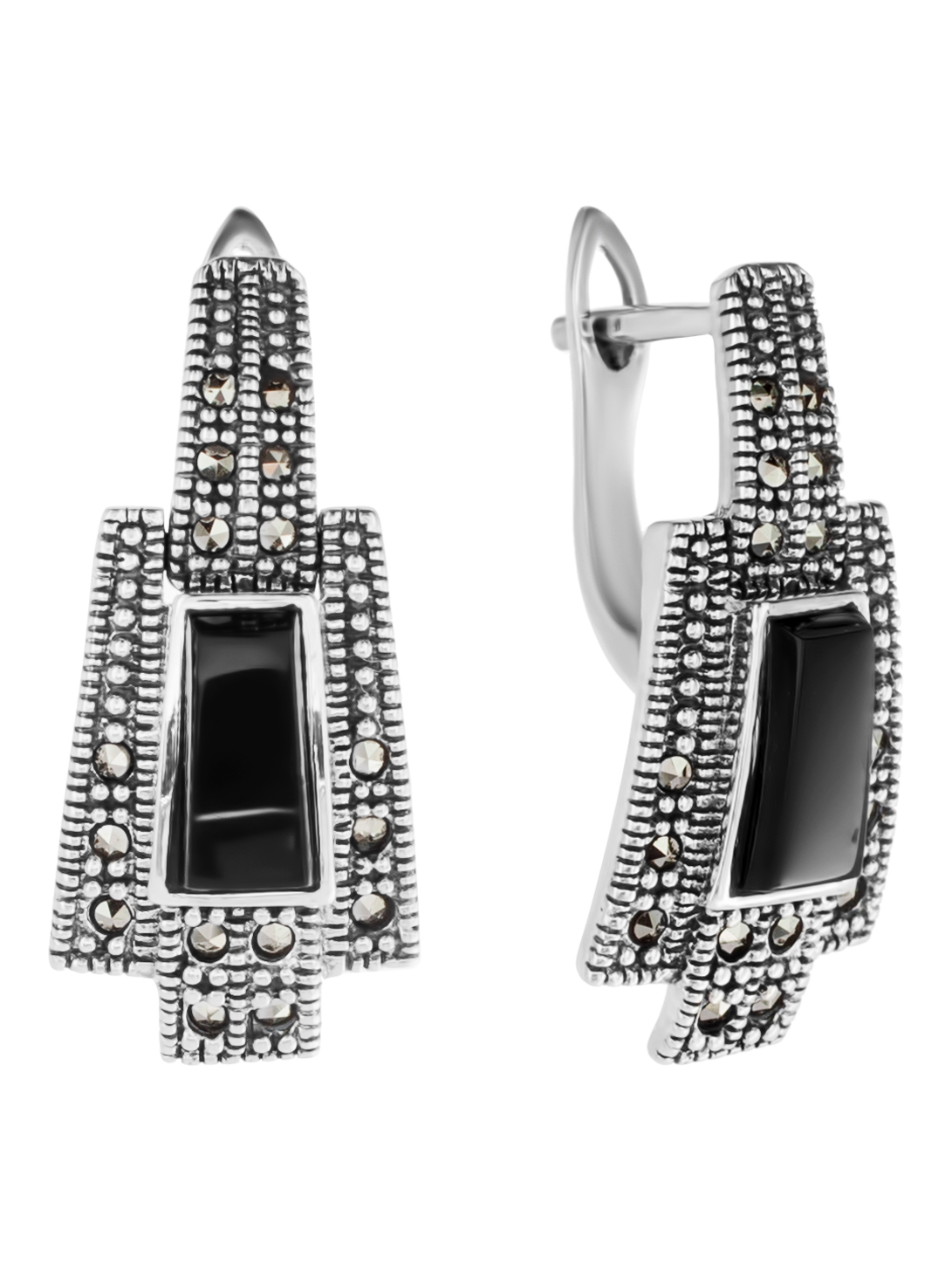 

Серьги из серебра с марказитом/ониксом Марказит HE255, HE255_марказит, оникс