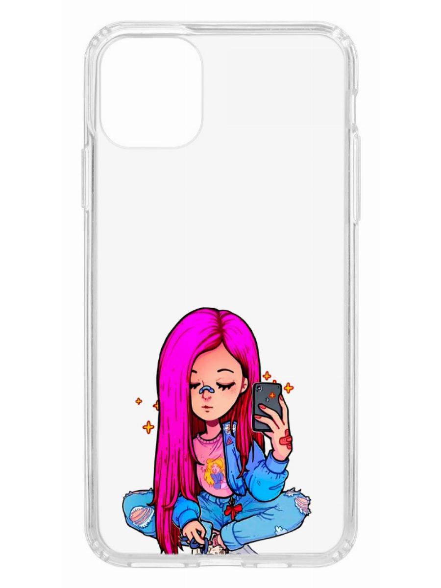 фото Противоударный чехол для apple iphone 11 pro max кruче print pink hair прозрачный