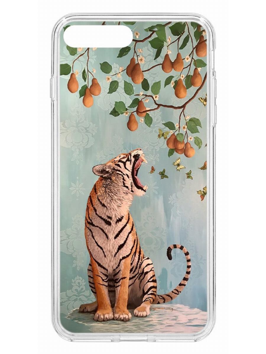 фото Противоударный чехол для iphone 7 plus /8 plus кruче print тигр под деревом прозрачный