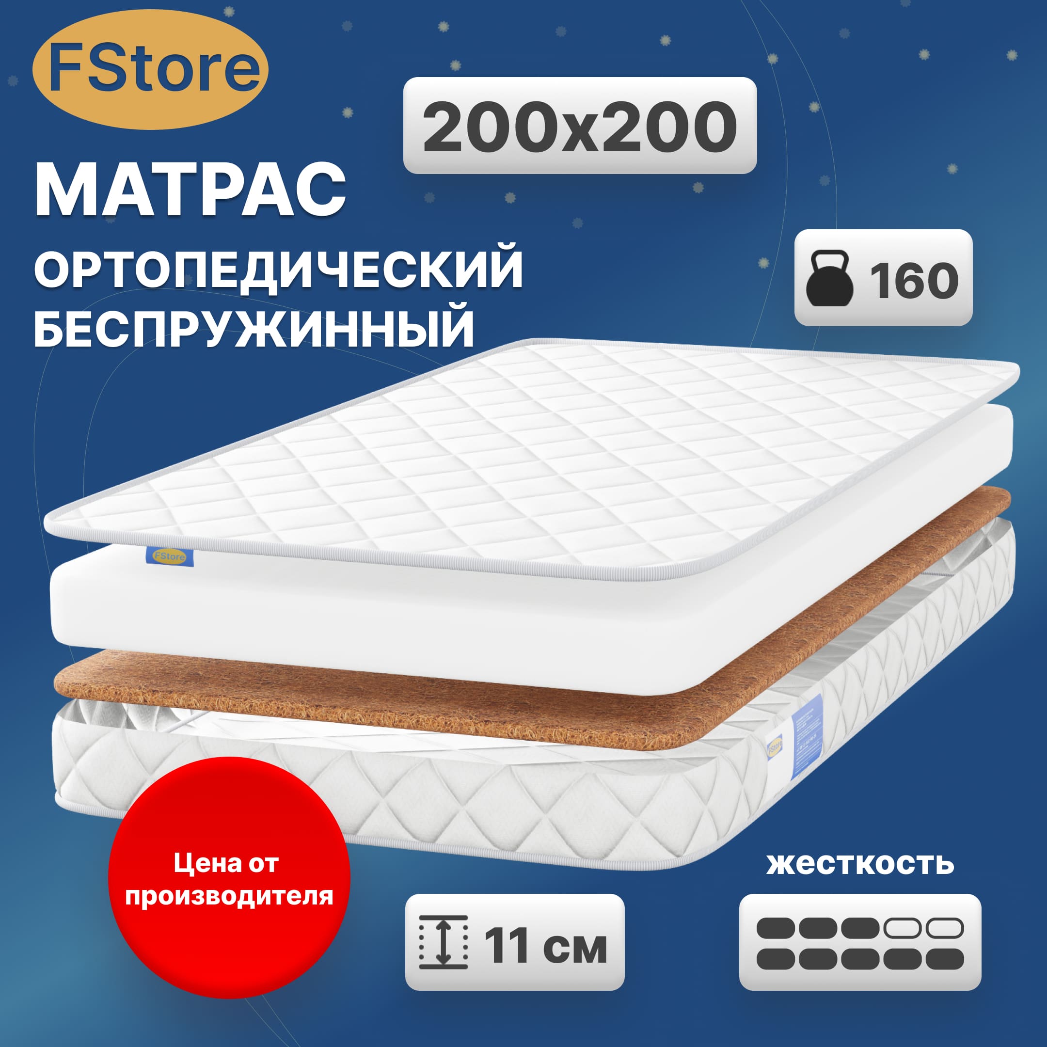 

Ортопедический матрас FStore Roll Eco Deluxe, Беспружинный, 200х200 см, Белый, Roll Eco Deluxe