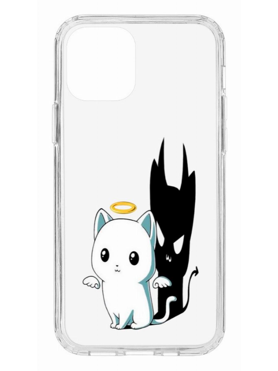 фото Противоударный чехол для iphone 12/12 pro кruче print angel demon прозрачный с рисунком