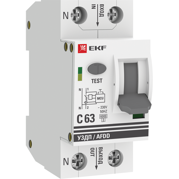 

УЗДП с автоматическим выключателем EKF PROxima 1P+N 63А (С) 6кА afdd-2-63C-pro