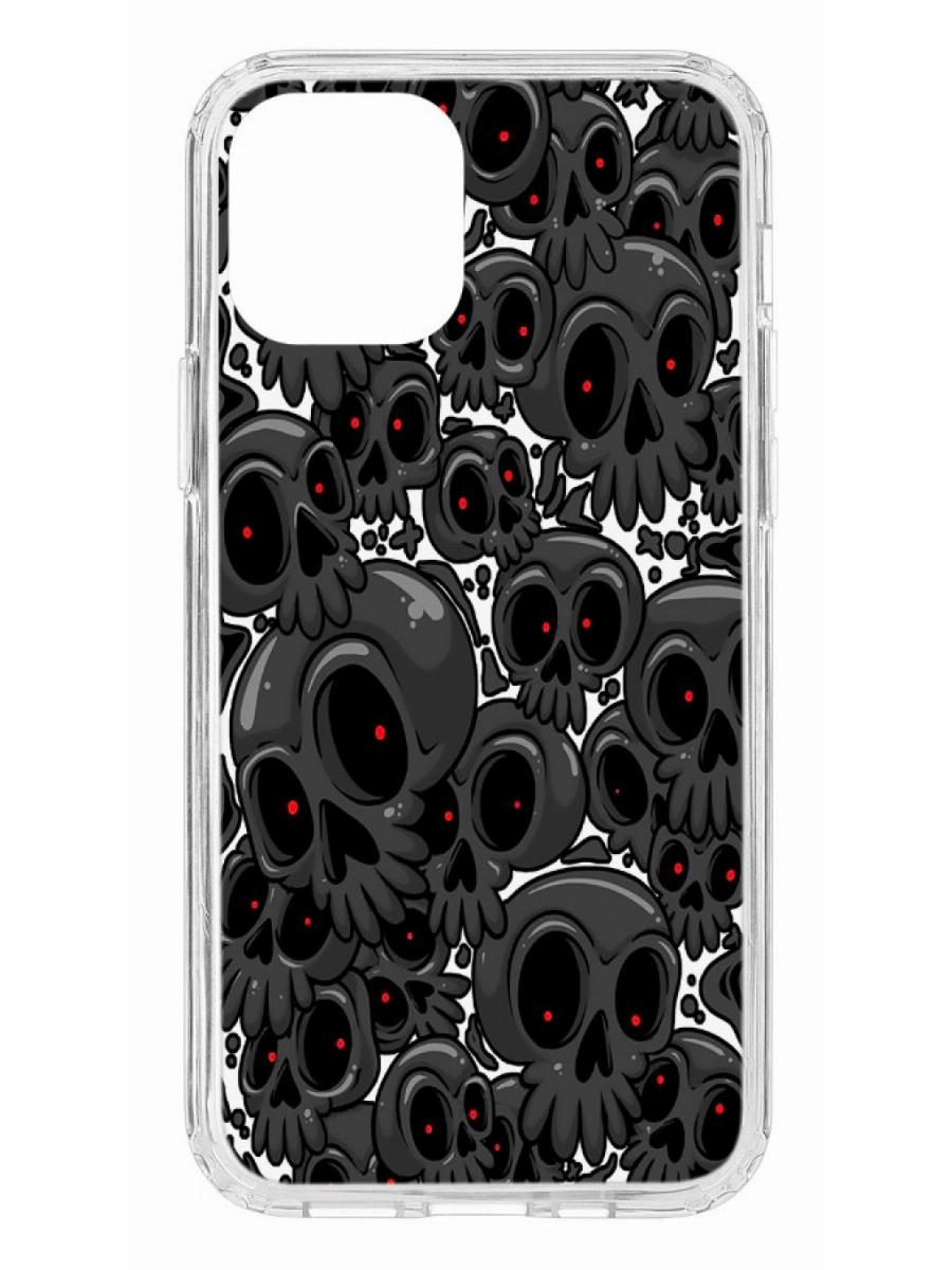 фото Противоударный чехол для iphone 12/12 pro кruче print skull gray прозрачный с рисунком