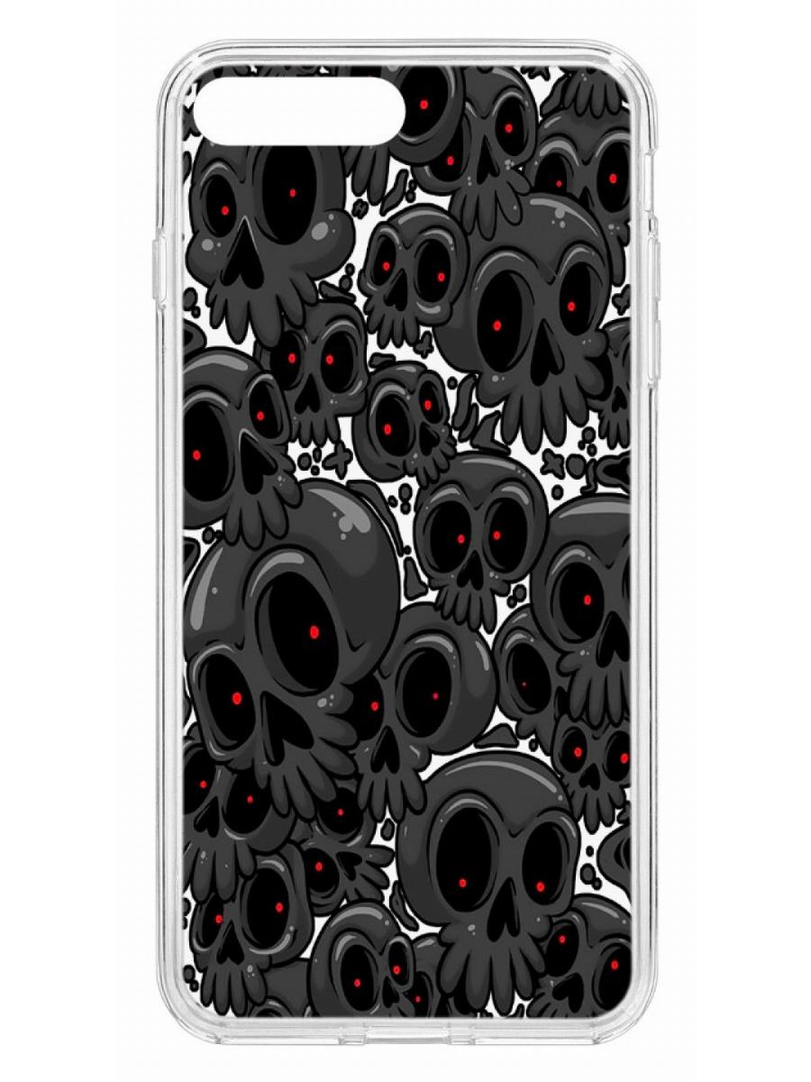 фото Чехол для apple iphone 7 plus /8 plus кruче print skull gray прозрачный с рисунком