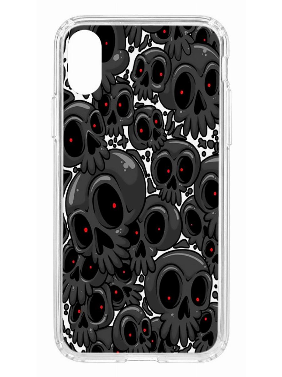 фото Противоударный чехол для apple iphone x / xs кruче print skull gray прозрачный с рисунком